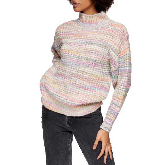 Topshop Sweaters - Topshop Turtleneck Colorful Space-Dye Sweater